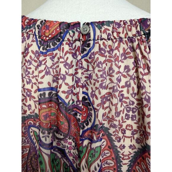 Loft Women's Sz XL Blouse Top Multicolored Paisley Print Lined Ruffle Trim - Picture 8 of 16